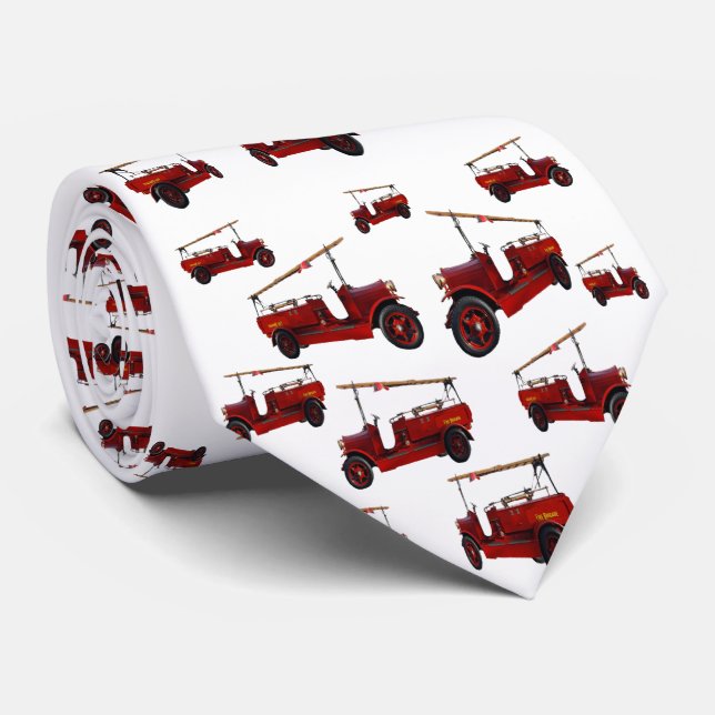 Red Vintage Fire Truck Pattern, Tie (Rolled)
