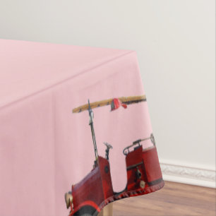 Red Vintage Fire Truck With Overhead Ladder, Tablecloth