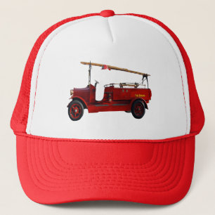 Red Vintage Fire Truck With Overhead Ladder, Trucker Hat