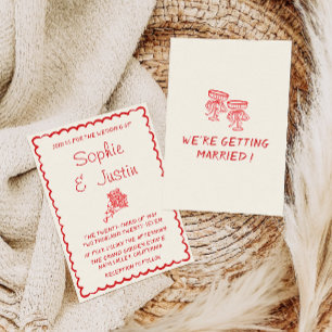 Red Vintage Floral Bouquet Wedding Invitation
