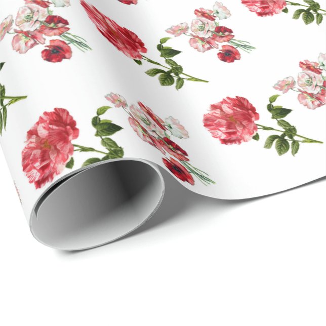 Red Vintage Flowers Wrapping Paper (Roll Corner)