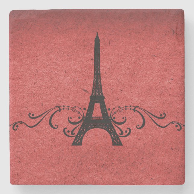 Red Vintage French Flourish Stone Coaster (Front)