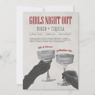 Red Vintage Girls Night Out Galentine's party Card