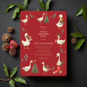 Red Vintage Goose Christmas Party Invitation
