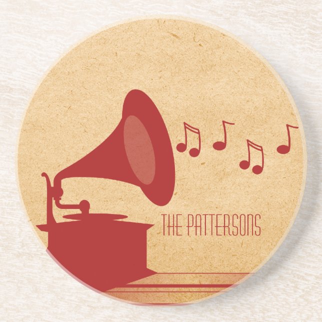 Red Vintage Gramophone Coaster (Front)