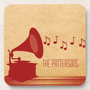 Red Vintage Gramophone Coaster Set