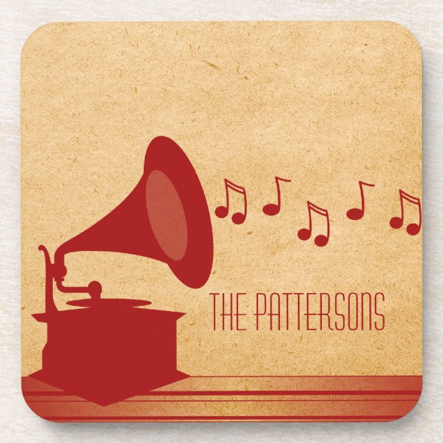 Red Vintage Gramophone Coaster Set (Front)