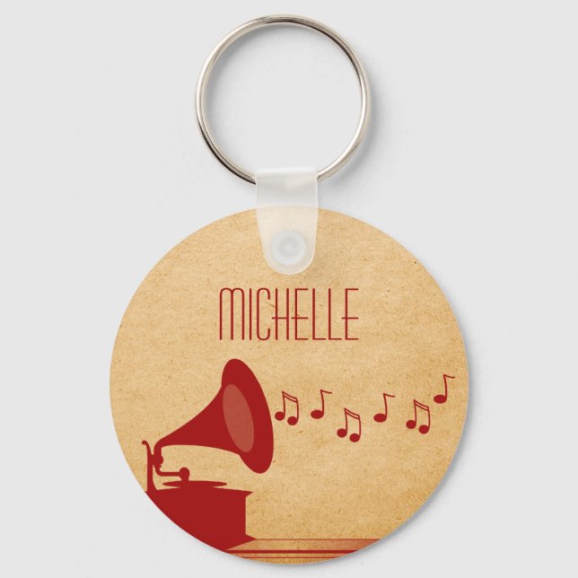Red Vintage Gramophone Keychain (Front)