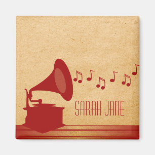 Red Vintage Gramophone Magnet