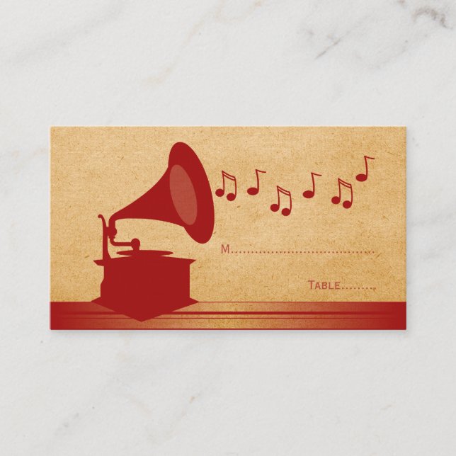 Red Vintage Gramophone Place Card (Front)