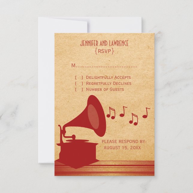 Red Vintage Gramophone Response Card (Front)