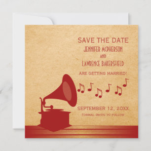 Red Vintage Gramophone Save the Date Invite