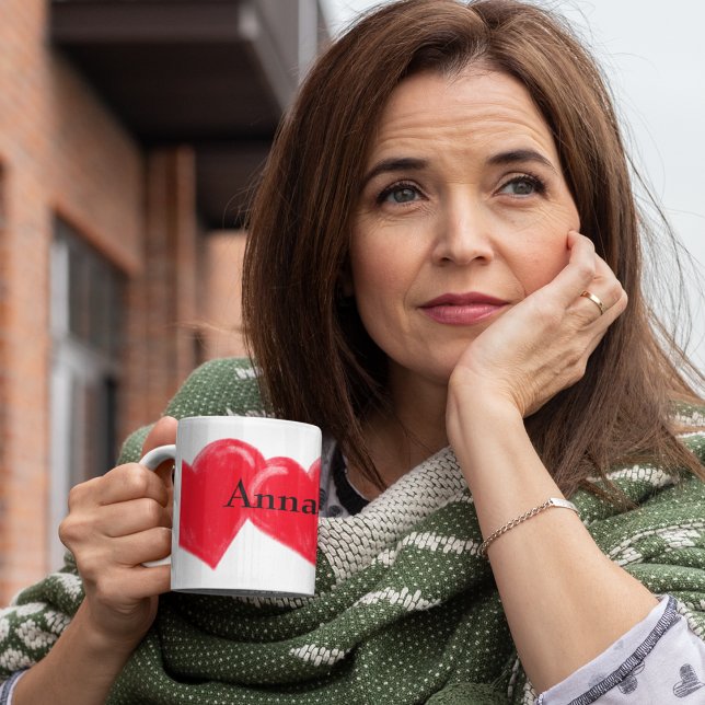 Red Vintage Heart Name  Two-Tone Coffee Mug (Creator Uploaded)