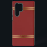 Red Vintage Leather Texture Gold Stripes Samsung Galaxy Case<br><div class="desc">Image of a vintage red leather texture background accented with gold stripes. Optional Monogram.</div>