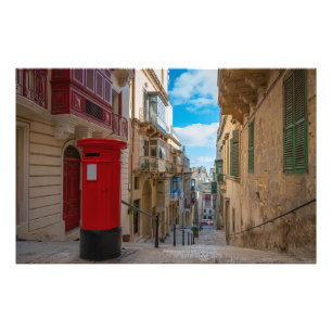 Red vintage mail box in Malta Photo Print