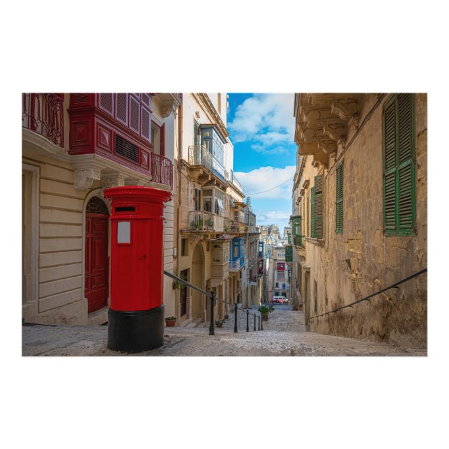 Red vintage mail box in Malta Photo Print (Front)