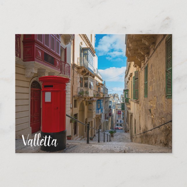 Red vintage mail box in Malta Postcard (Front)
