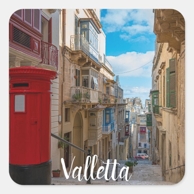 Red vintage mail box in Malta Square Sticker (Front)