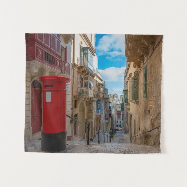 Red vintage mail box in Malta Tapestry (Front (Horizontal))