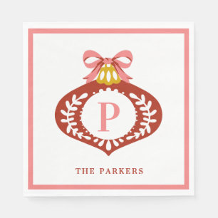 Red Vintage Monogram Christmas Ornament   Napkins