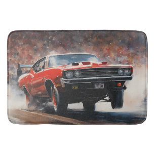 Red Vintage Muscle Car Bath Mat