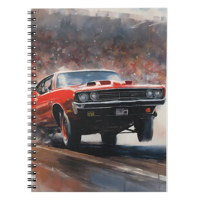 Red Vintage Muscle Car Notebook (Front)