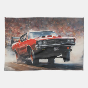 Red Vintage Muscle Car Tea Towel