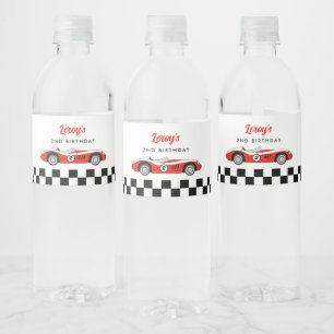 Red Vintage Race Car Boy 2nd Birthday Party Water Bottle Label