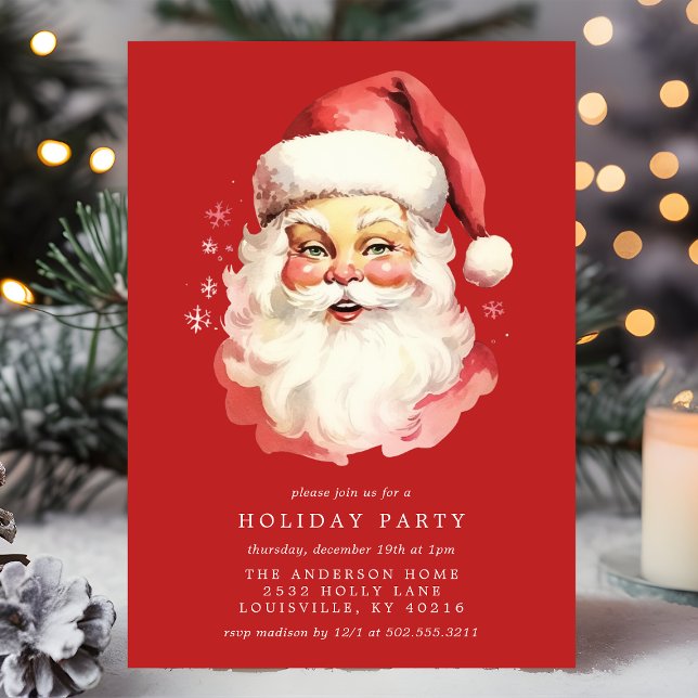 Red Vintage Retro Santa Claus Christmas Party Invitation (Creator Uploaded)