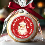 Red Vintage Retro Santa Claus Merry Christmas Classic Round Sticker<br><div class="desc">Celebrate the festive season with our Red Vintage Retro Santa Claus Merry Christmas Classic Round Sticker! This charming sticker features a nostalgic Santa Claus design set against a stylish solid background, combining vintage charm with modern flair. Perfect for adding a festive touch to your Christmas Gifts and Holiday packaging. Personalise...</div>