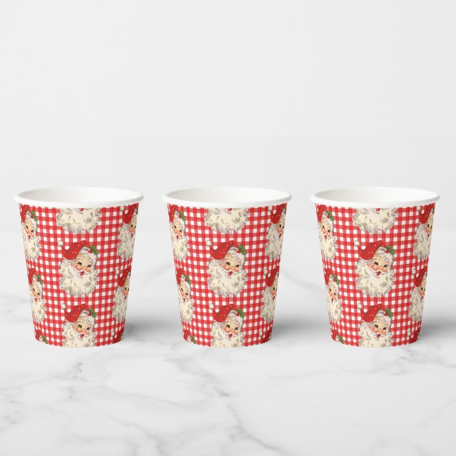 Red Vintage Retro Santa with Red Plaid Paper Cups (Multi)