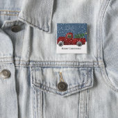 Red vintage Retro Truck and  Christmas Tree 15 Cm Square Badge (In Situ)