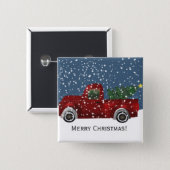 Red vintage Retro Truck and  Christmas Tree 15 Cm Square Badge (Front & Back)