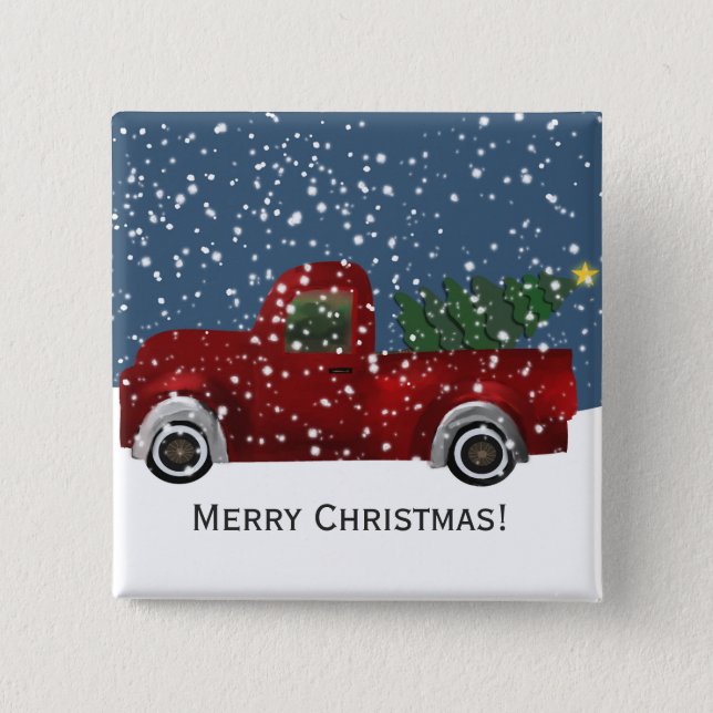 Red vintage Retro Truck and  Christmas Tree 15 Cm Square Badge (Front)