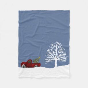 Red vintage Retro Truck and  Christmas Tree Fleece Blanket