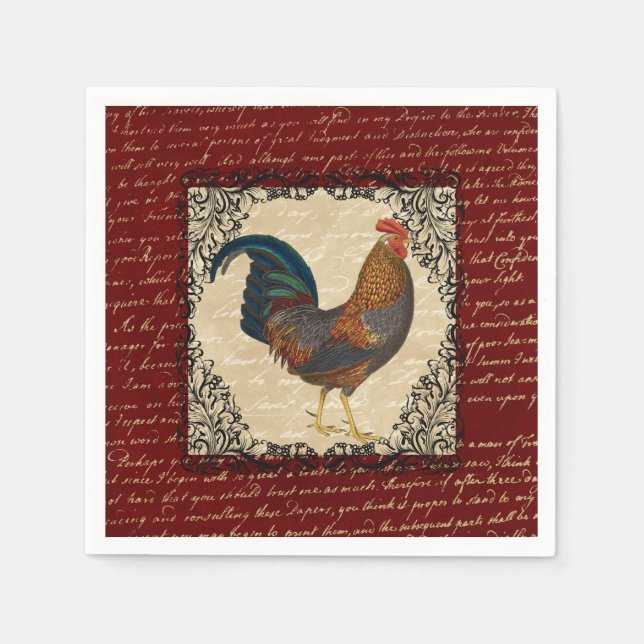 Red Vintage Rooster Napkin (Front)