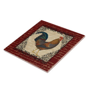 Red Vintage Rooster Tile