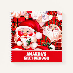 Red Vintage Santa Claus Christmas Kids Sketchbook Notebook