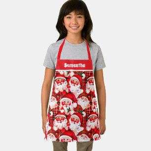 Red Vintage Santa Claus Plaid Christmas Kids Apron