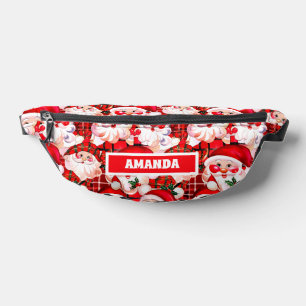 Red Vintage Santa Claus Tartan Plaid Christmas Bum Bags