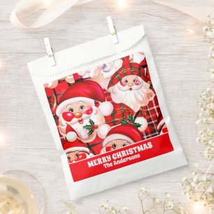 Red Vintage Santa Claus Tartan Plaid Christmas Favour Bag