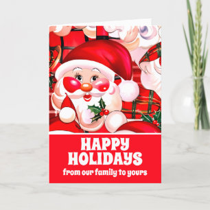 Red Vintage Santa Claus Tartan Plaid Christmas Holiday Card