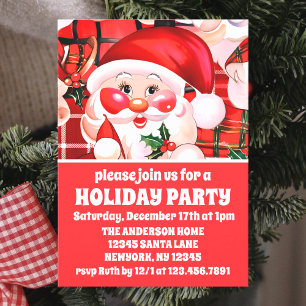 Red Vintage Santa Claus Tartan Plaid Christmas Invitation