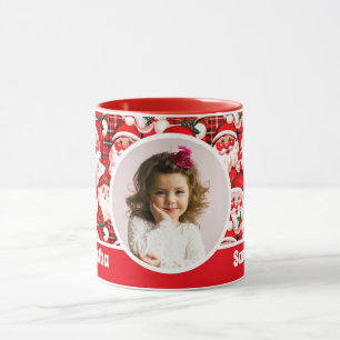 Red Vintage Santa Claus Tartan Plaid Kids Photo Mug