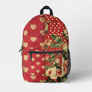 Red Vintage Shabby Chic Printed Backpack