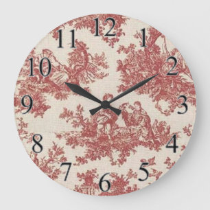Red Vintage Toile Large Clock