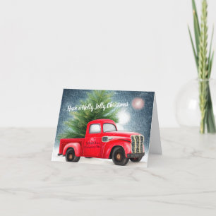 Red vintage truck and tree custom holiday card