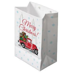 Red Vintage Truck Christmas Toys Holiday Medium Gift Bag