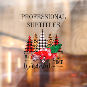 Red vintage truck Christmas tree Window Cling