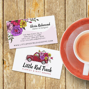 Red Vintage Truck & Flowers Cute Country Floral Business Card